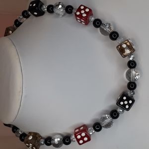 Lucky Dice Glass Bead Necklace 17" L